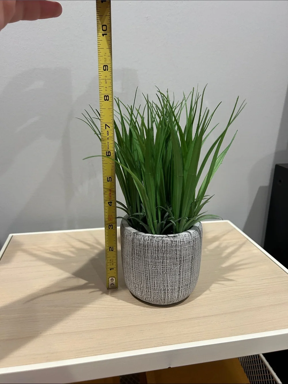 Artificial Green Grass Plant in Gray Textured Ceramic Pot